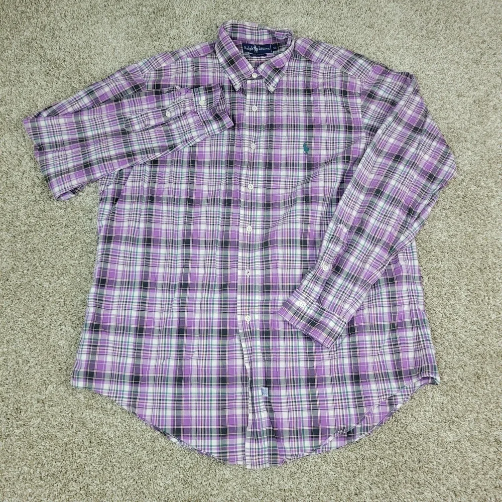 Ralph Lauren Mens XL Purple Plaid Pony Button Down Long Sleeve - Picture 2 of 5